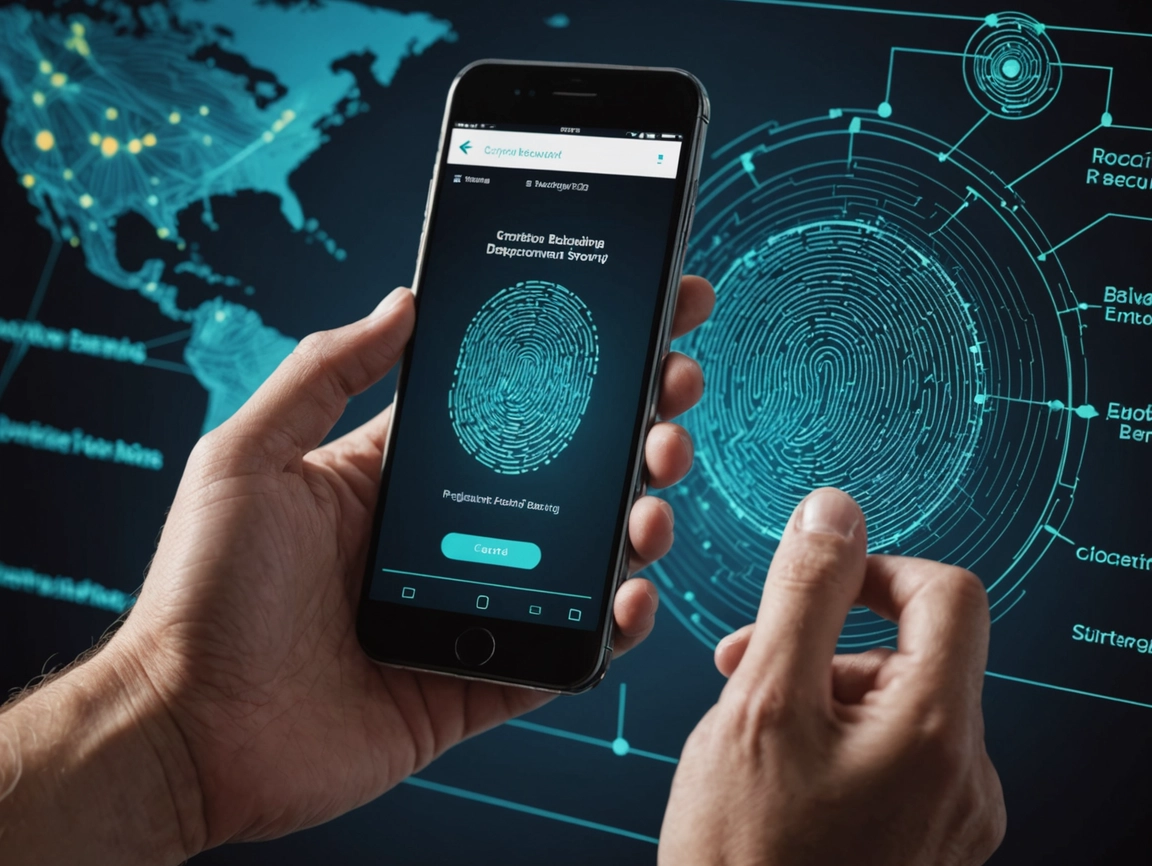 Smartphone exibindo ícone de chave digital e biometria digital em ambiente de data center seguro representando tecnologia passkey